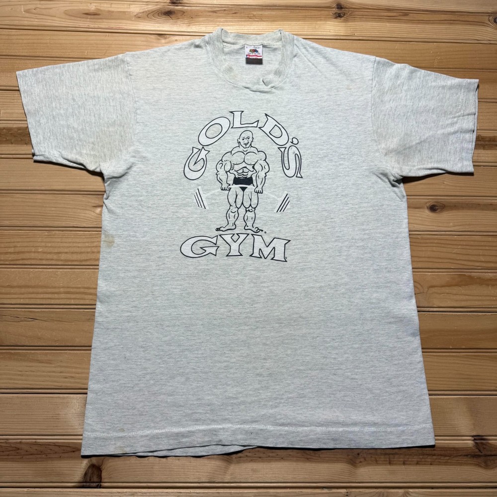 Vintage 90s Gold's Gym Muscle Joe Powerlifting Fitness Graphic T-Shirt USA Large