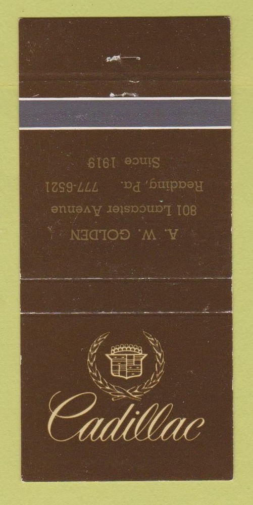 Matchbook Cover - AW Golden Cadillac Reading PA 30 Strike