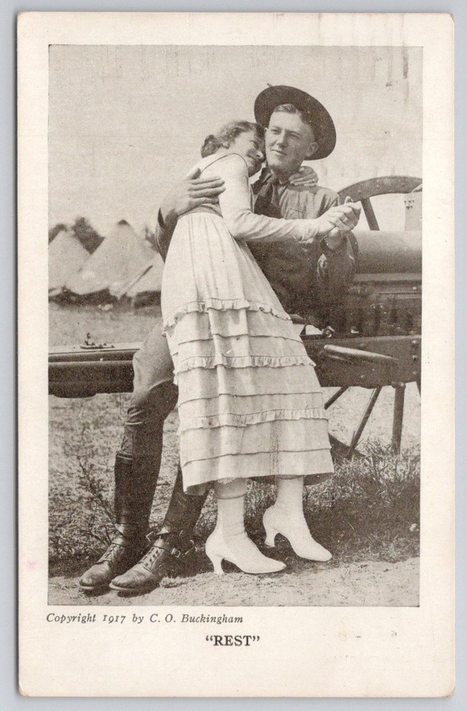 1917 WWI Soldier & Woman Camp Meade Postcard Baltimore Postmark