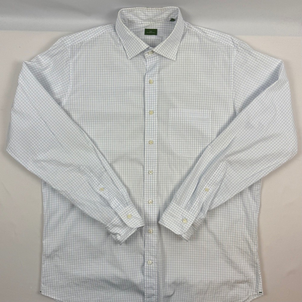 Sid Mashburn Mens Large White Blue Micro Check Button Down Shirt Long Sleeve