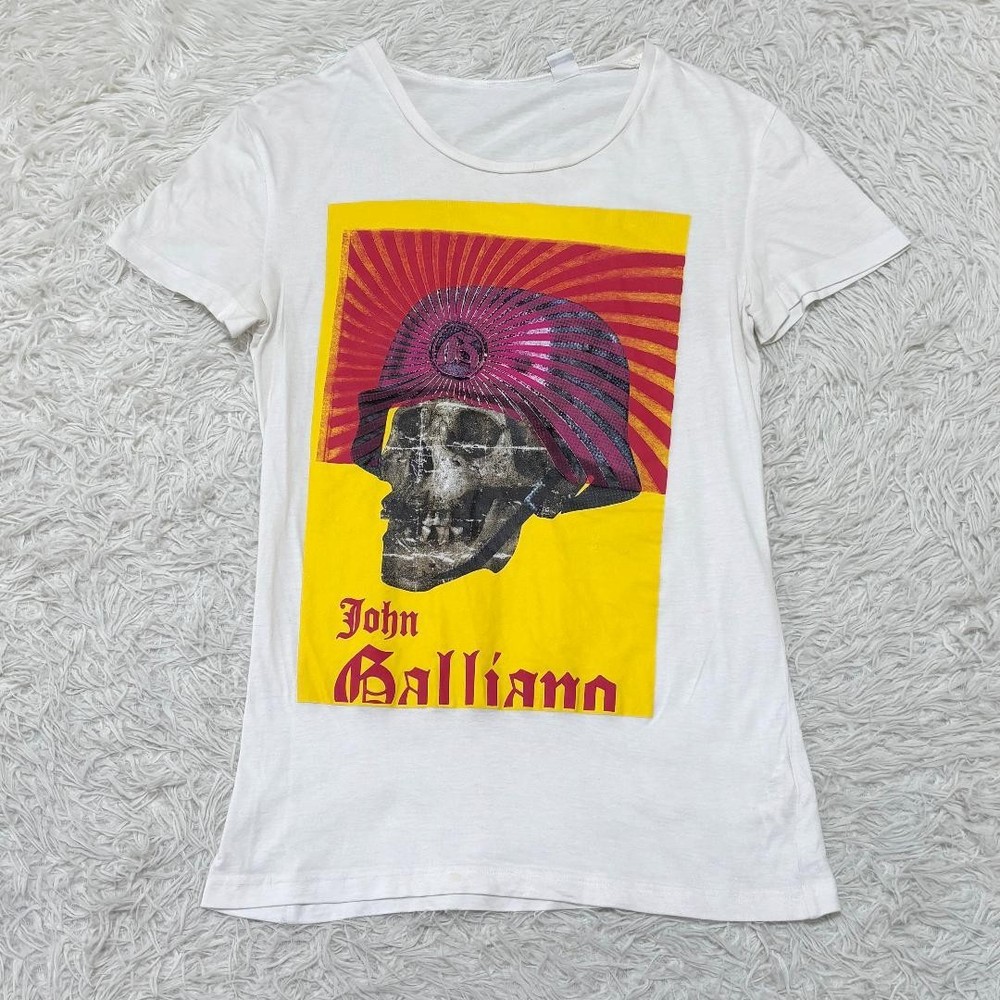 John Galliano T-Shirt S Rising Skull Army White Print