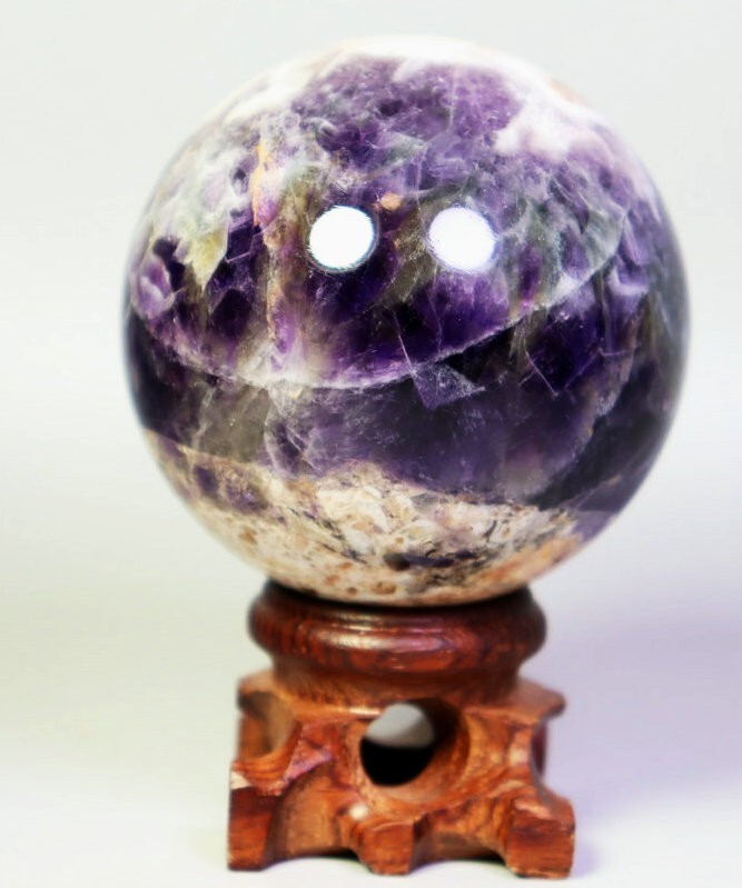 201g Natural Chevron Dream Amethyst Quartz Crystal Geode Stone Sphere Ball/Stand