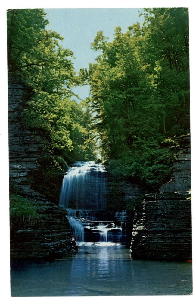 Montour Falls New York Basin waterfall rock formation scenic vintage postcard