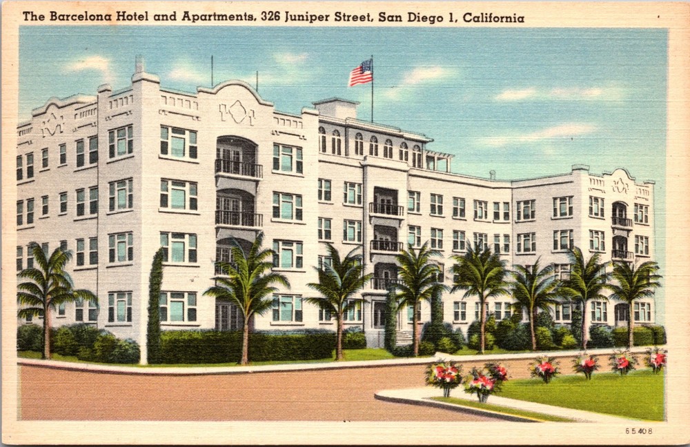 Barcelona Hotel San Diego Balboa Park Vintage Apartment Postcard