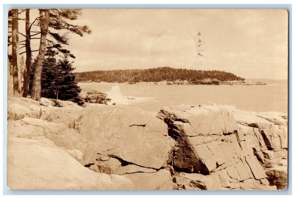 1943 Great Head From Thunder Hole Acadia National Park RPPC Photo Postcard-image