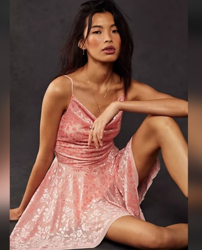 NWT Free People Pink Velvet Flowers Sleeveless Coctail Mini Dress Size Medium
