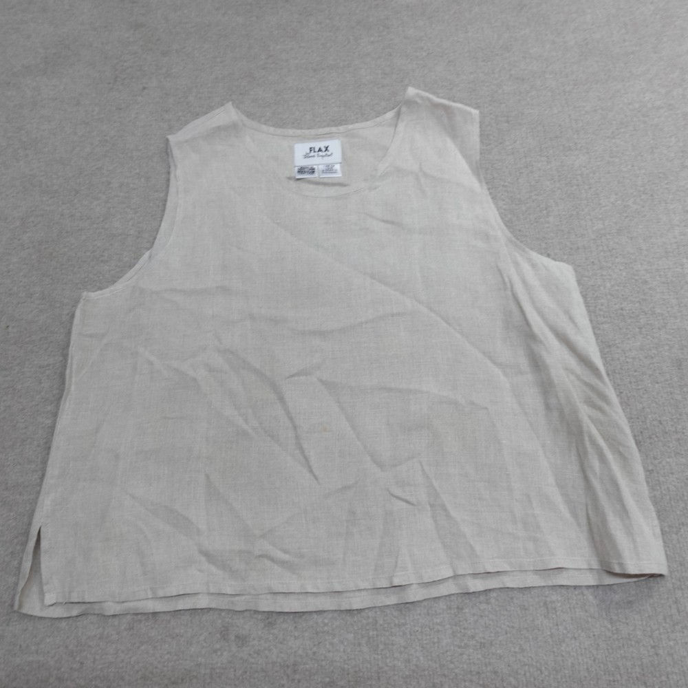 FLAX Womens Top Large Beige Solid Sleeveless 100% Linen