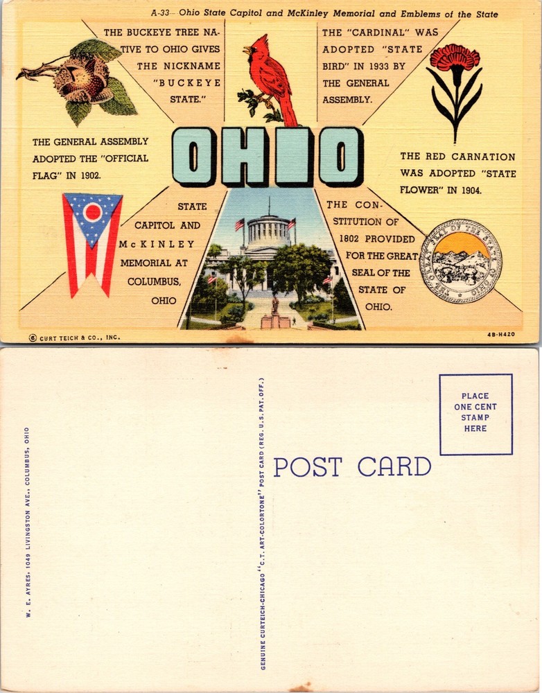 Ohio State Capitol and McKinley Memorial Columbus OH Postcard