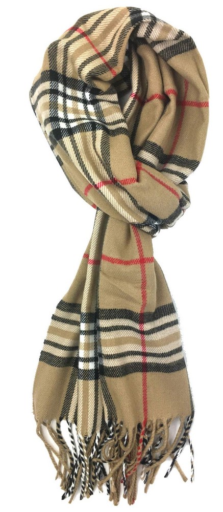 Plum Feathers Ultra-Soft Cashmere Winter Scarf in Classic Camel