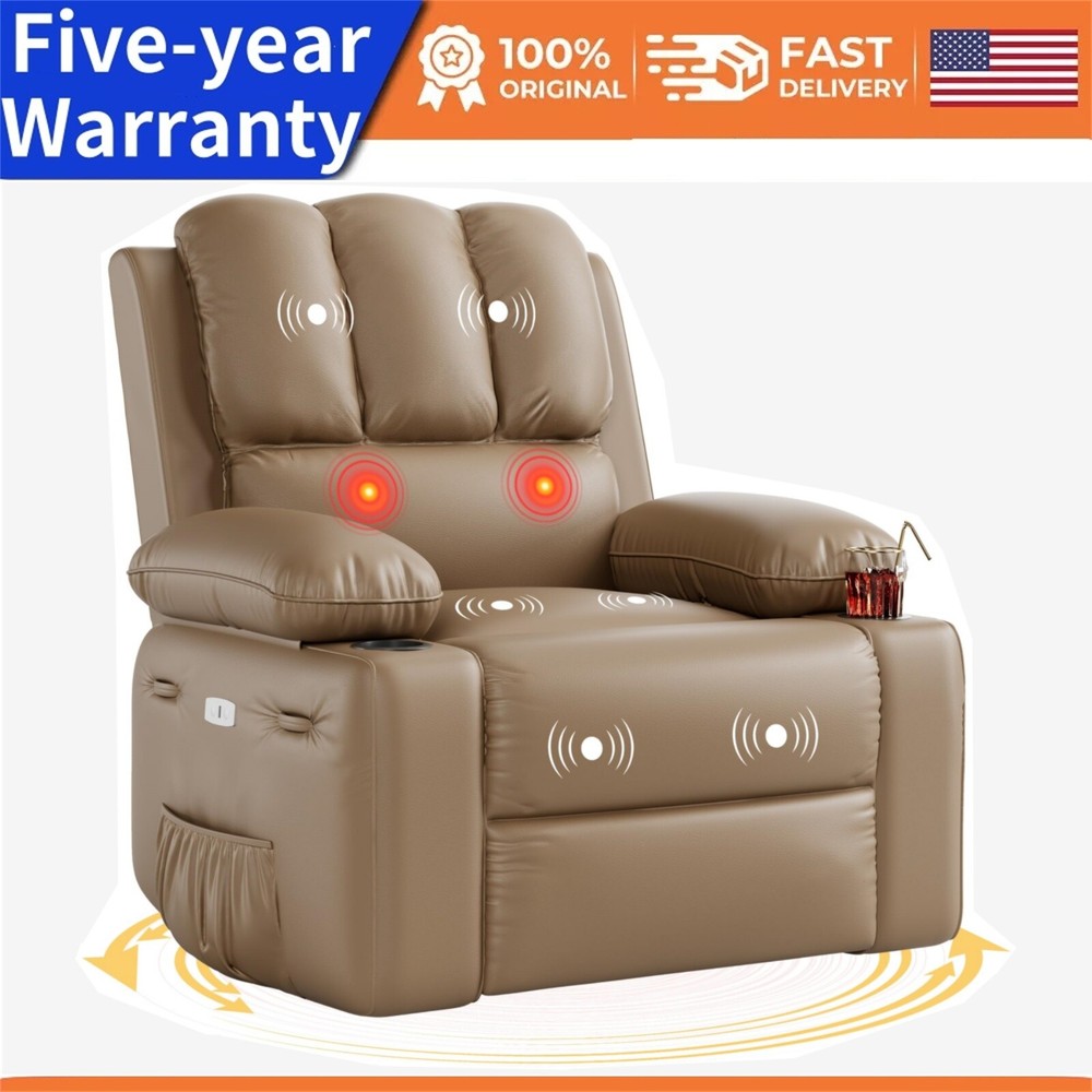 Oversized 360° Swivel Electric Rocking Recliner with Massage & Heat Remote Control