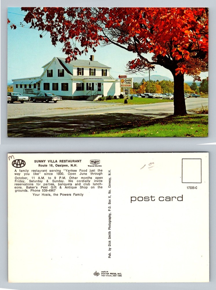 Ossipee, NH-New Hampshire, Sunny Villa Restaurant Route 16 Vintage Postcard