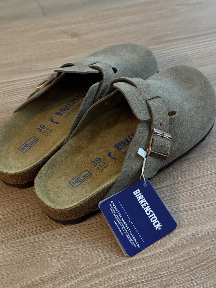 Birkenstock Boston Soft Footbed Taupe Suede Clogs EU 39 US 8 New With Box