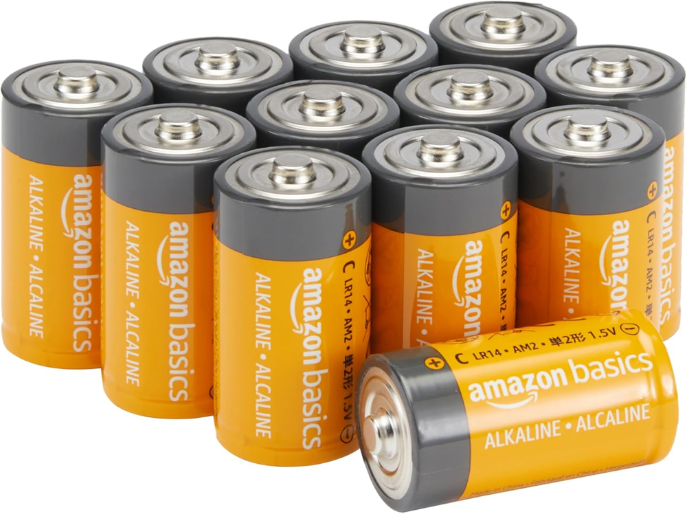 12 Pack C Cell Alkaline Batteries with 5-Year Shelf Life