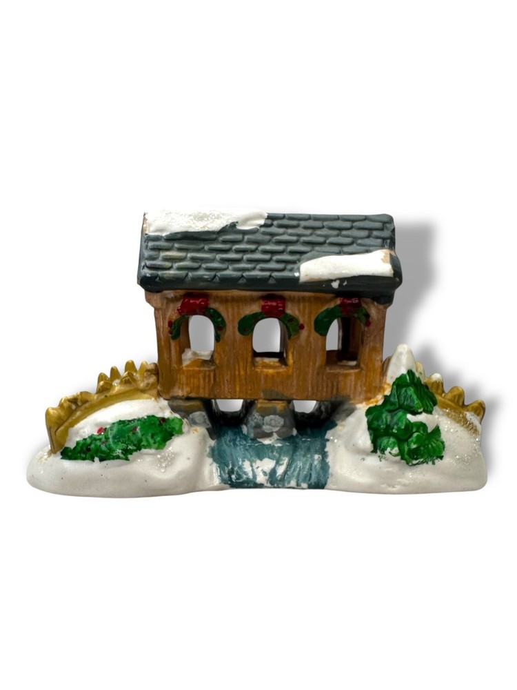 Vintage Ceramic Christmas Village Covered Bridge Winter Holiday