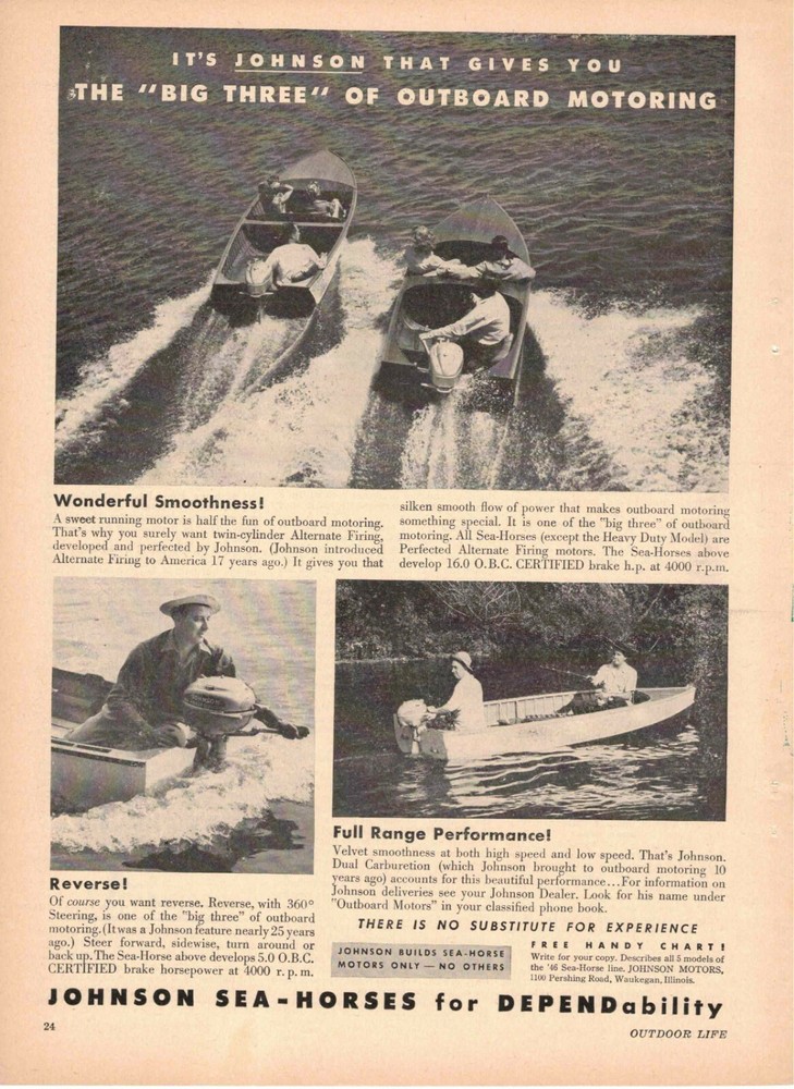 Johnson Sea Horse Outboard Motor 1946 Big 3 Waukegan IL