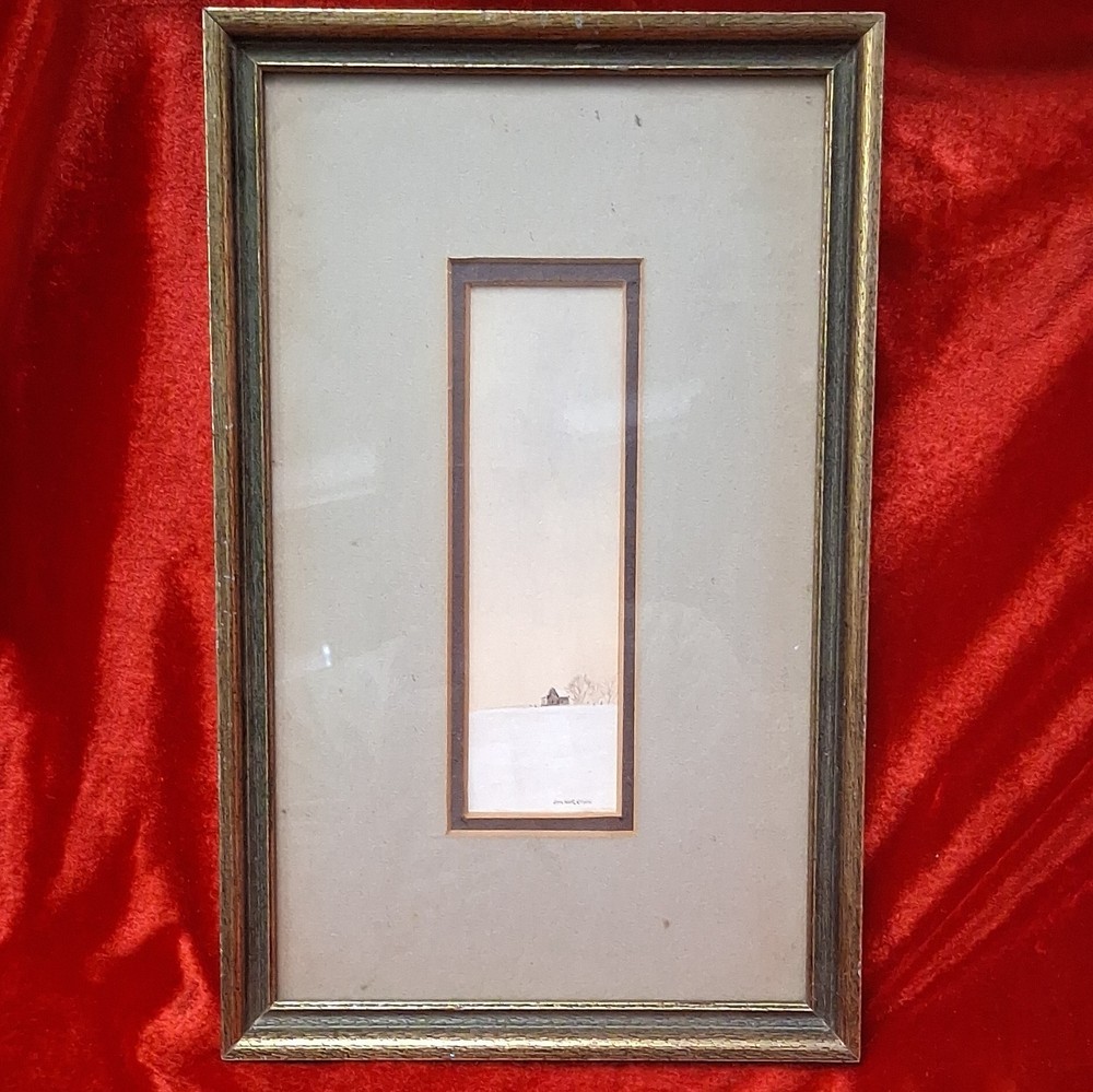 Jim Harrison Signed OOAK Watercolor Winter Landscape Painting Framed 1977