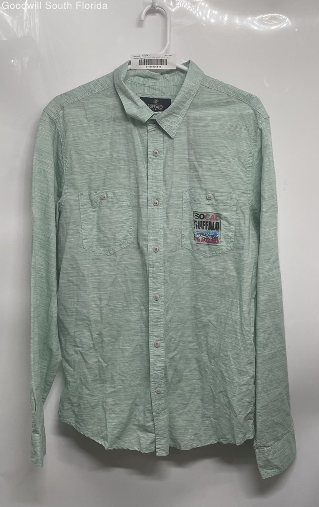 Buffalo David Bitton Mens Green Striped Long Sleeve Button-Up Shirt Sz  L w/ Tag