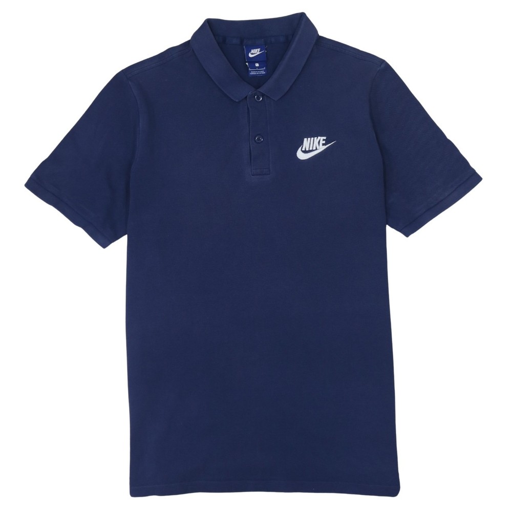 Nike Womens Polo Shirt Navy Blue Cotton Knit Embroidered Swoosh Sports Top L