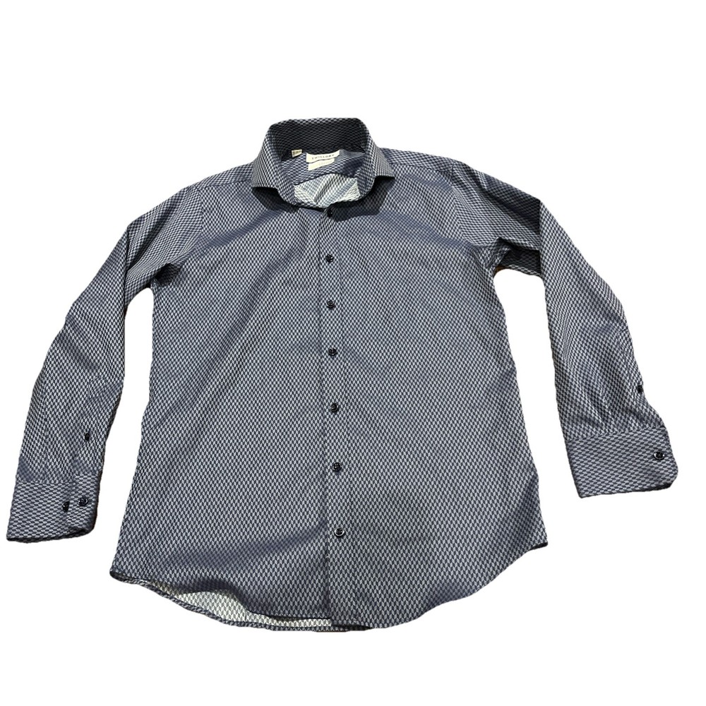 Twillory Cotton Button Up Geometric Print Shirt Men Sz M 15.5 34-35 Blue NonIron