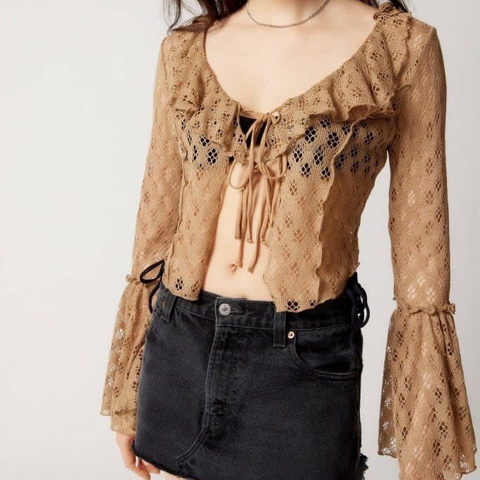 Urban Outfitters Brown Women’s Size M (S/M) Cropped Stretch Blouse Long Sleeve
