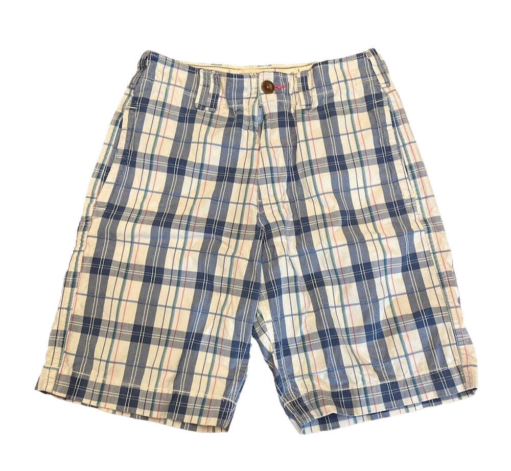 American Eagle Blue White Plaid Longer Length Bermuda Shorts Men's Size 28 11