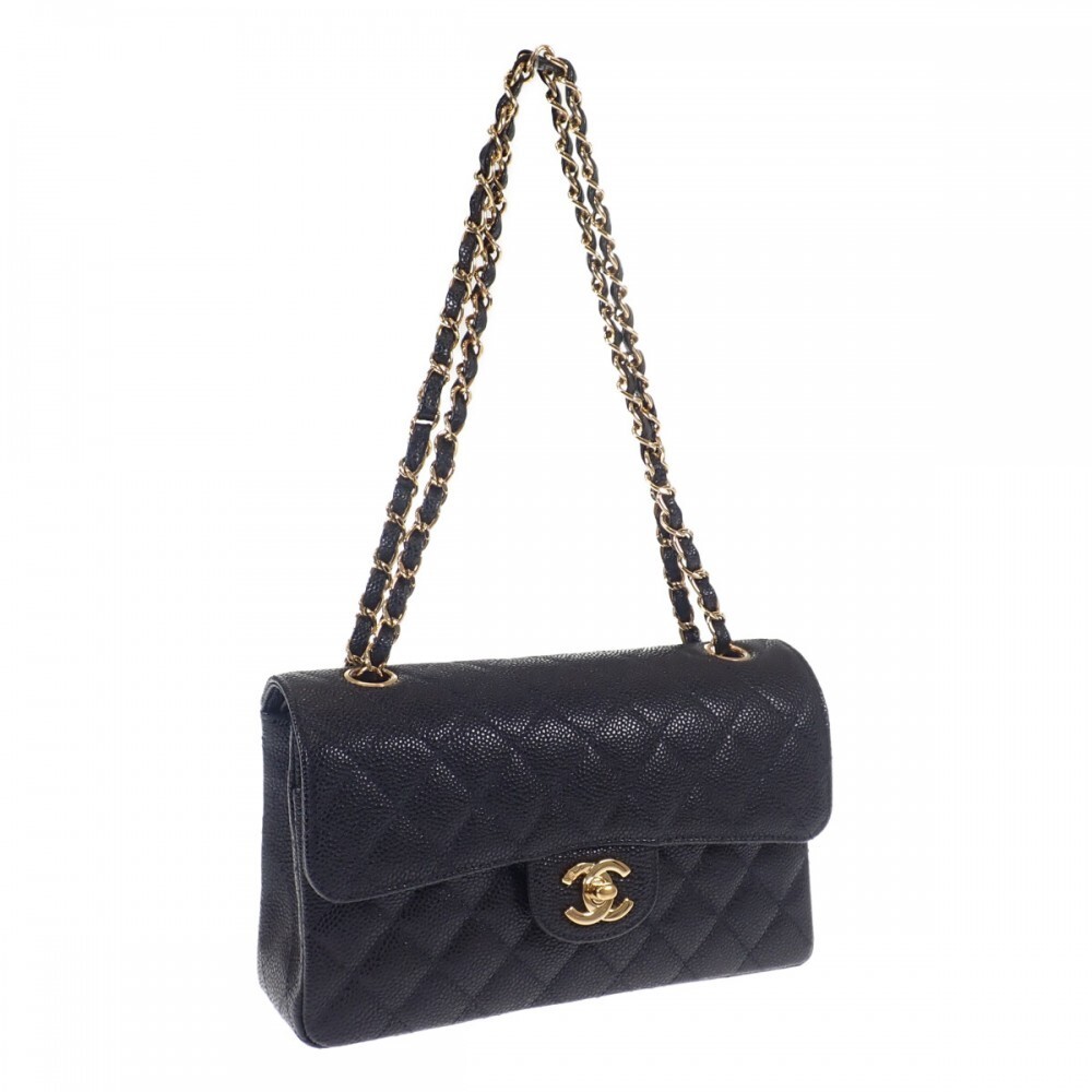 Chanel Classic Small Shoulder Bag in Black Caviar Leather 523139  