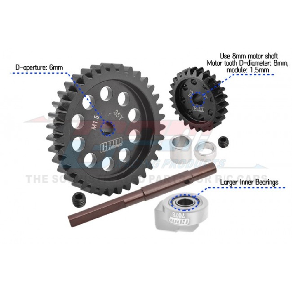 25/35T Spur/Pinion Gear Set MOD 1.5 - 8mm D-Bore (w/ Bearings & Input Shaft)