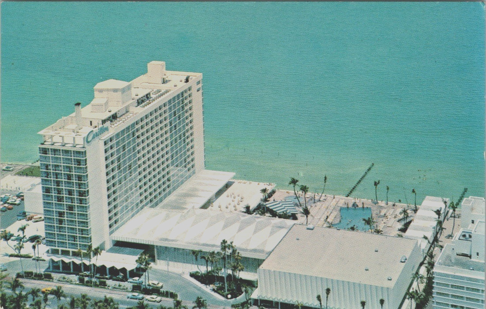 Aerial View Ocean Front Carillon Hotel Miami Beach Postcard 1960s