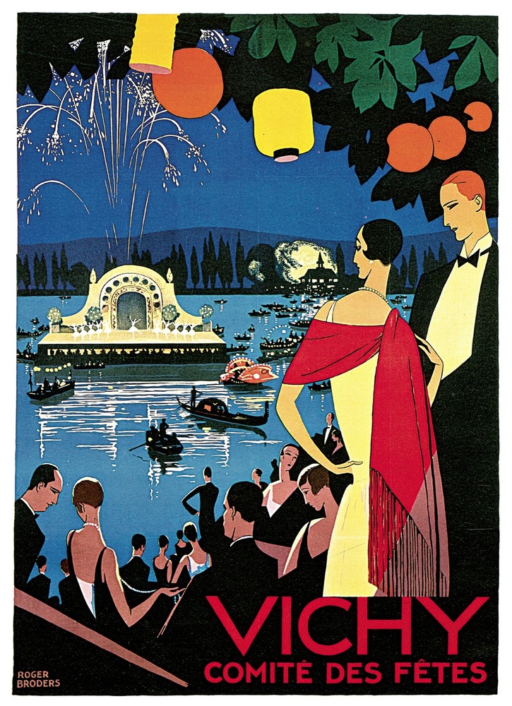 Decor Travel Poster. Graphic Art Design. Vichy Comite des Fetes. Wall Art. 1931