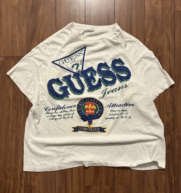 Vintage 90s Guess USA Jeans T-Shirt S-3XL Big Logo Crest Graphic Tee White Rare