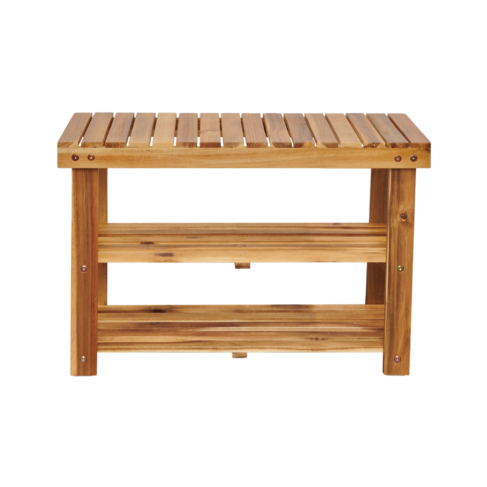 Sturdy Acacia Wood Shoe Rack Bench Holds 200 LBS – Space-Saving Entryway Storage-image