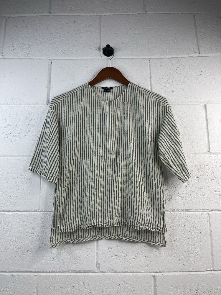 Theory Women's 100% Cotton Striped Green/White  Popover Top Sleeveless P-XS