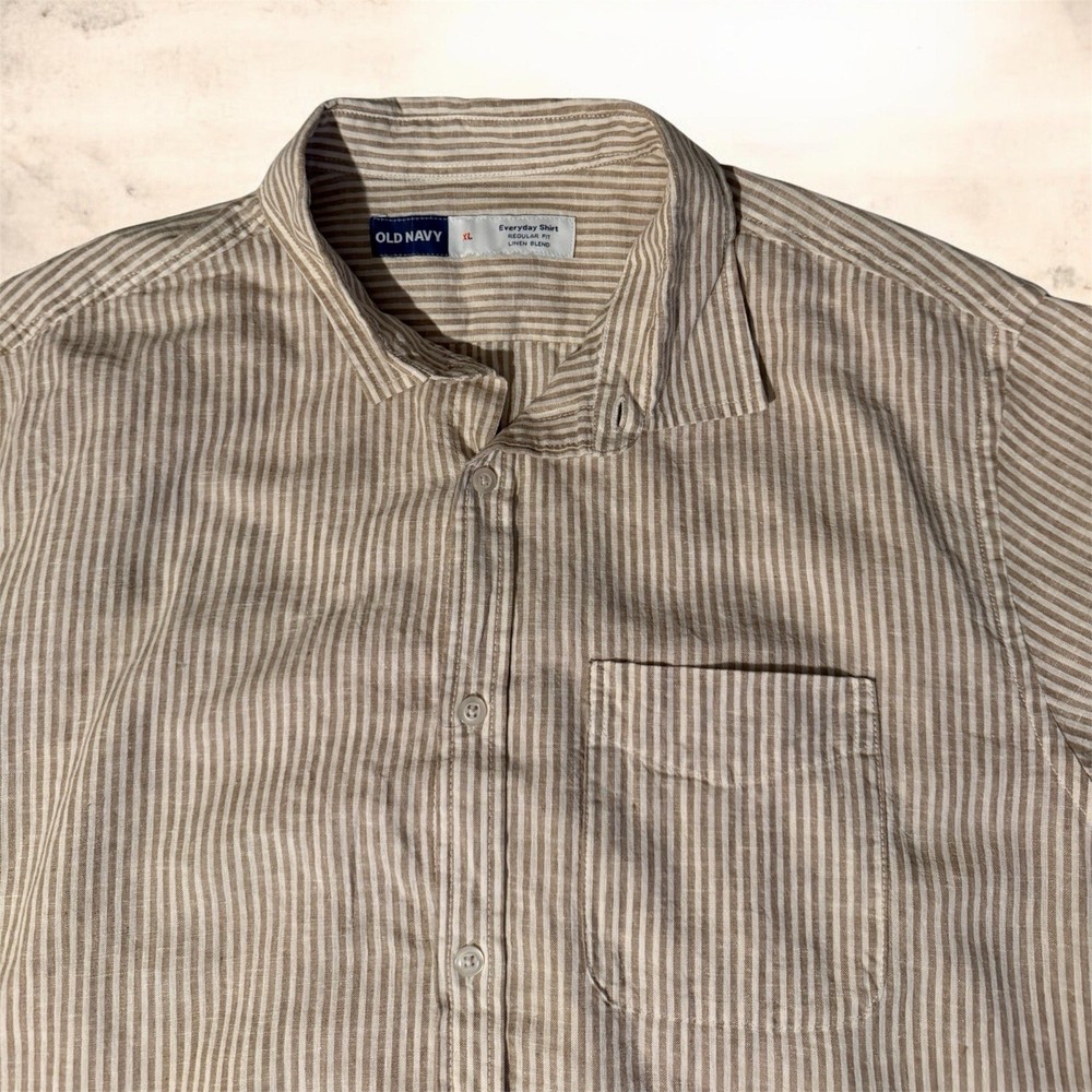 Old Navy Men's XL Striped Linen Cotton Button-Up Short Sleeve Casual Shirt