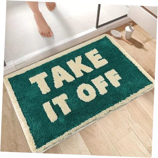 Cute 32x20 Green Bath Mat with Off-White Stripes for Modern Bathrooms