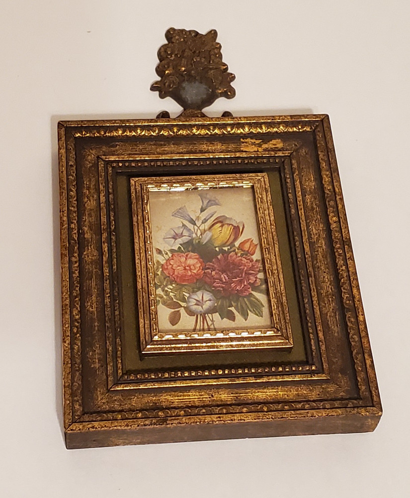 Vintage Gold Framed Floral Wall Art Cottagecore Hollywood Regency Decor