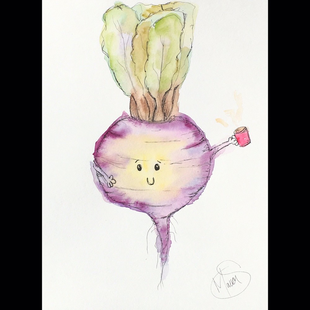 Maria Scalf Beet Food Coffee Vegetable Cute Watercolor 9x12 ORIGINAL PAINTING
