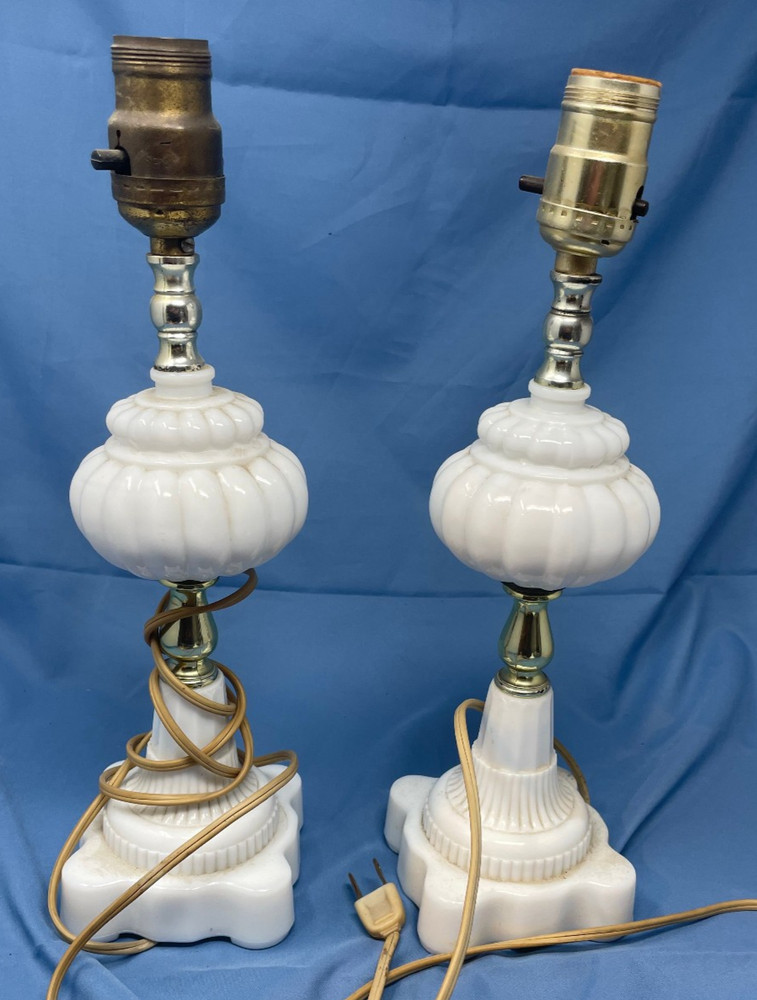 Antique Milk Glass Boudoir Set of lamps Very cute!