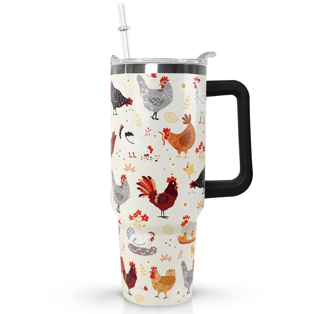 40 oz tumbler with handle,40 oz Chicken Tumbler with lid and Straw,Chicken St