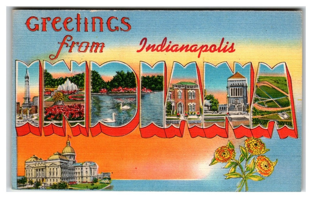 Greetings from Indianapolis Indiana Large Letter Linen Postcard Vintage