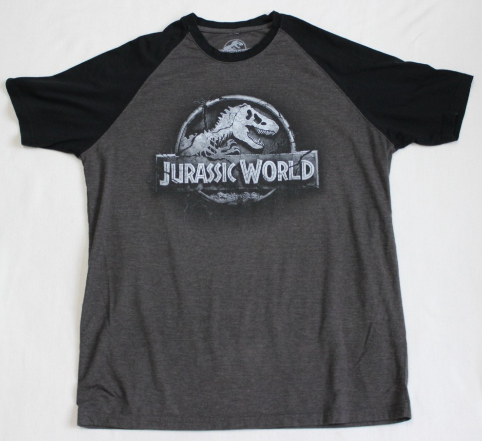 Jurassic World Raglan T-Shirt Men's Size L Gray Universal Studios Short Sleeve