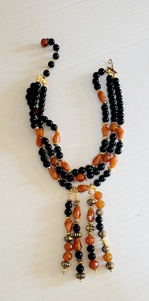 Vintage Plastic Beaded Triple Strand Choker Style LNecklace