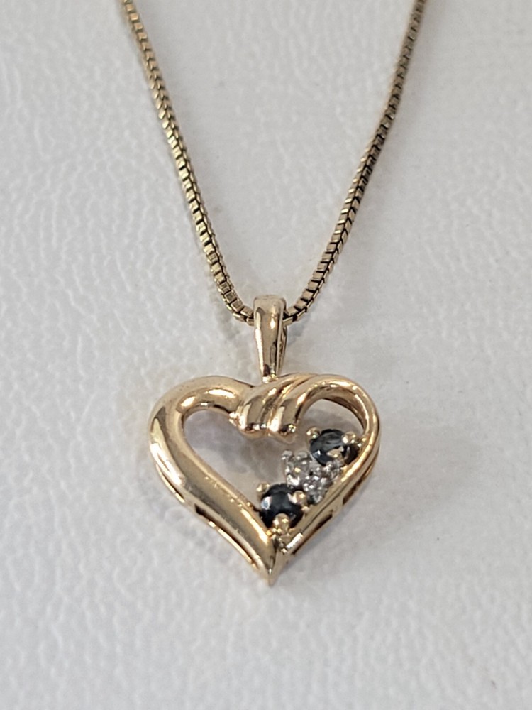 Prime Art & Jewel Gold Over 925 Silver Sapphire Diamond Heart Necklace 18