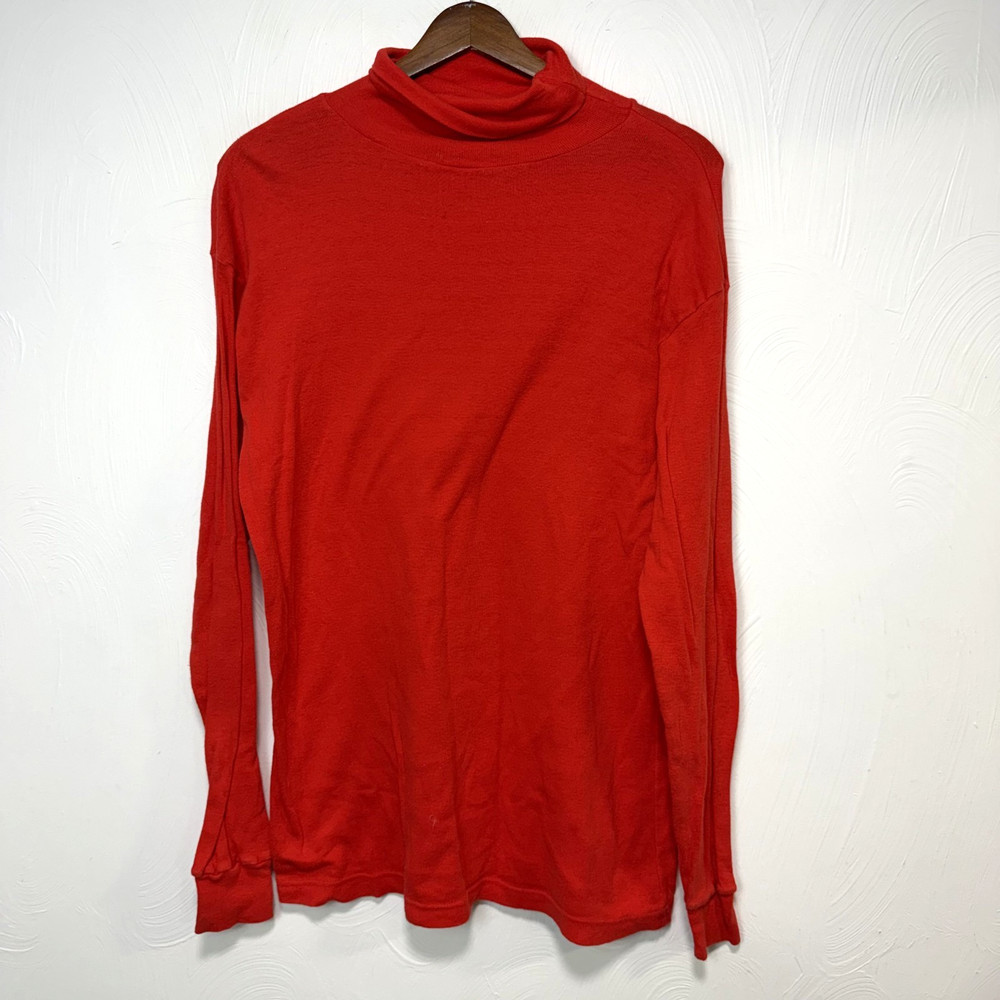 Vintage Buckingham 80s Men's Red Long Sleeve Basic Turtleneck Casual Shirt XL