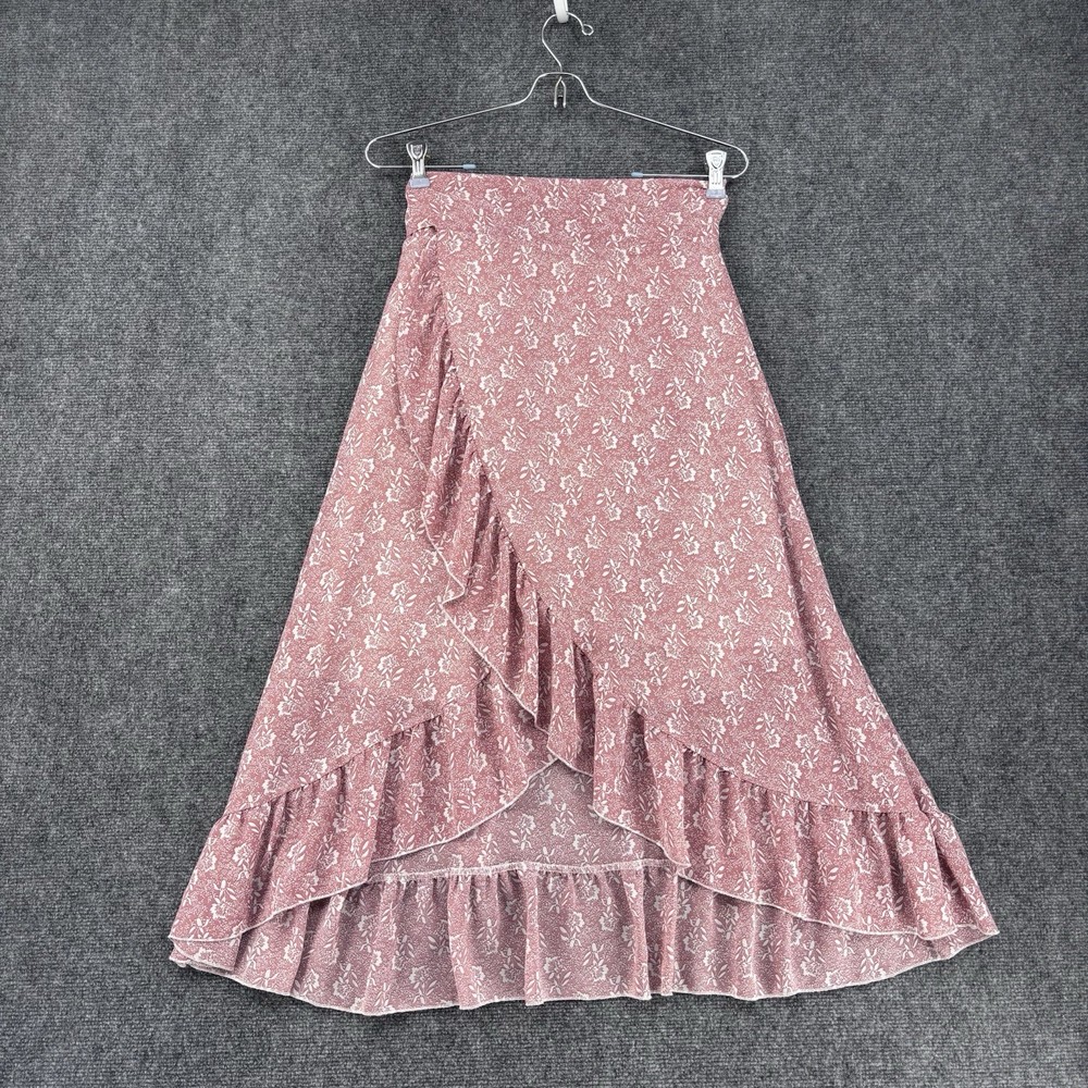 SHEIN Pink White Micro Floral Midi Wrap Skirt Women’s Medium Coquette Feminine