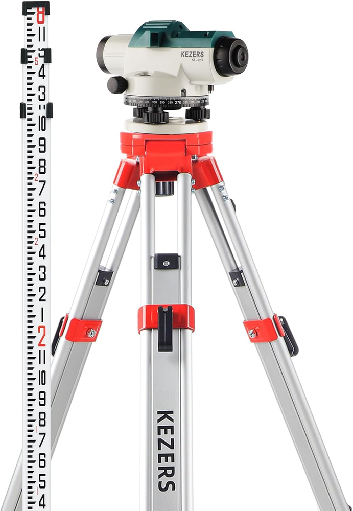 KEZERS 32X Automatic Optical Level Kit with Tripod,Self-Leveling Magnetic Dampen
