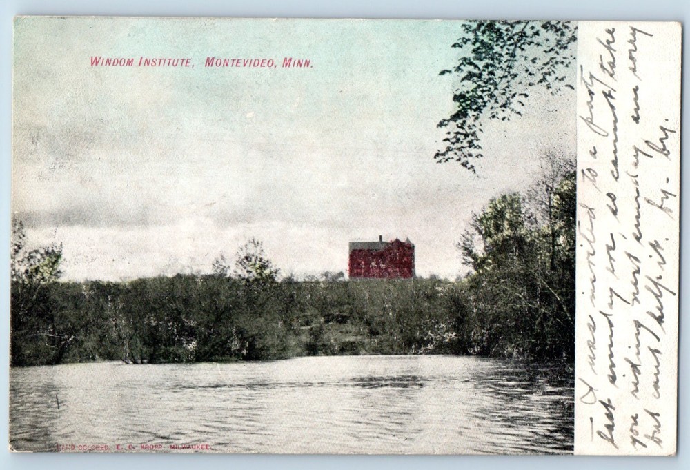 c1907 Montevideo Minnesota MN Vintage Postcard Windom Institute View Lake Trees