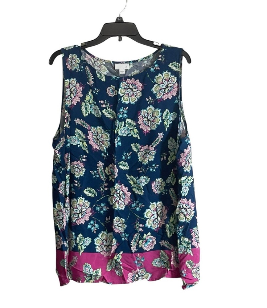 J Jill Tank Top Tunic XL Womens Blue Pink Floral  Sleeveless Vibrant Colorful