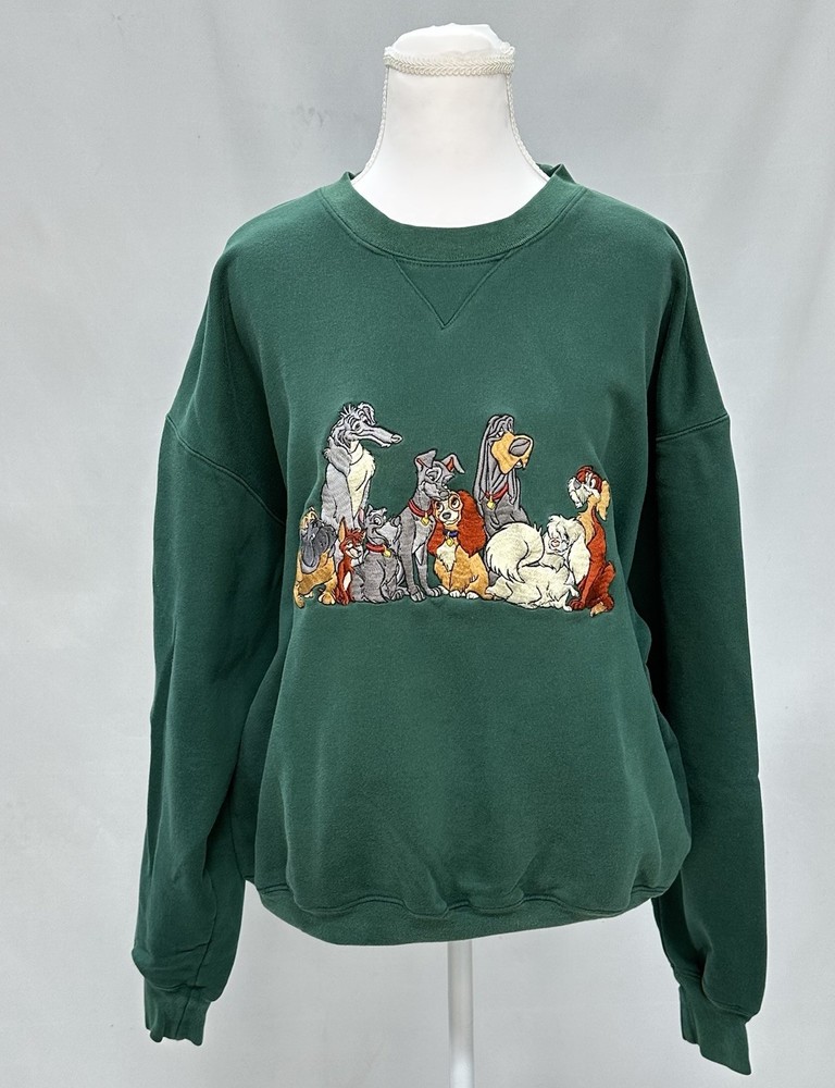 Disney Sz L Lady And The Tramp Vintage Sweatshirt Faded Green Single Stitch 90s