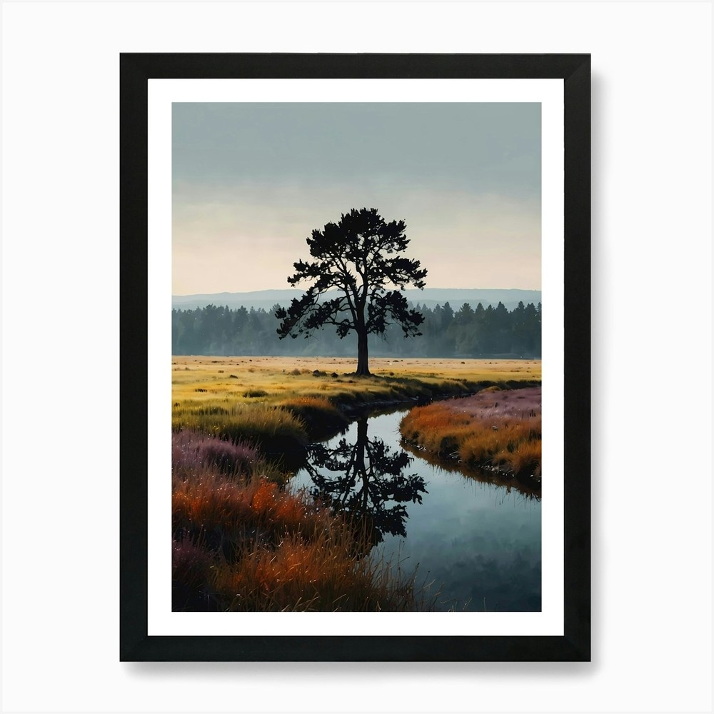 Lone Tree in Field Framed Art Print Canvas Wall Decor