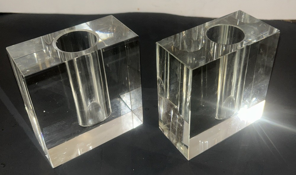 Vintage MCM  Design Bud Vase Crystal Rectangular Block Minimalist